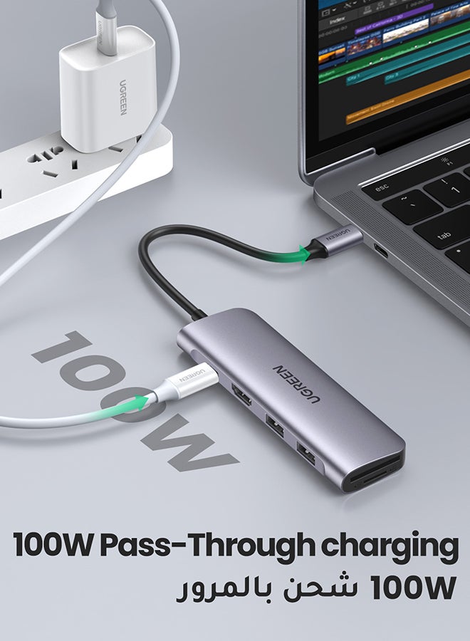 Ugreen USB C Hub 6 IN 1 Type C to HDMI 4K At 30Hz Adapter With 2 USB 3.0 Ports SD TF Card Reader 100W USBC Power Delivery Aluminum - - Image 4
